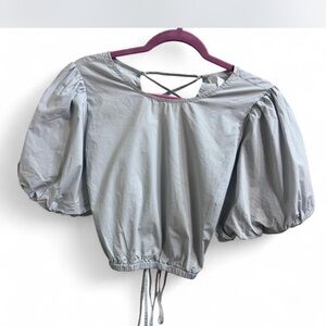Astr Light Gray Puff Sleeve Blouse